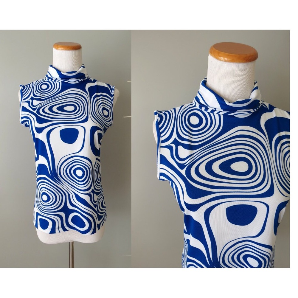 Vintage Psychedelic Swirl Print Mod Blouse Top